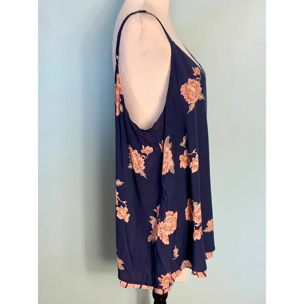 Torrid Navy and Pink Floral Layered Cami Top Size 2 (2X) - Picture 4 of 7